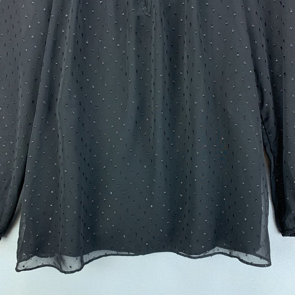 Point Sur J Crew Blouse Top Womens XS‎ Black Popover Chiffon Pin Dot Keyhole - Picture 3 of 14